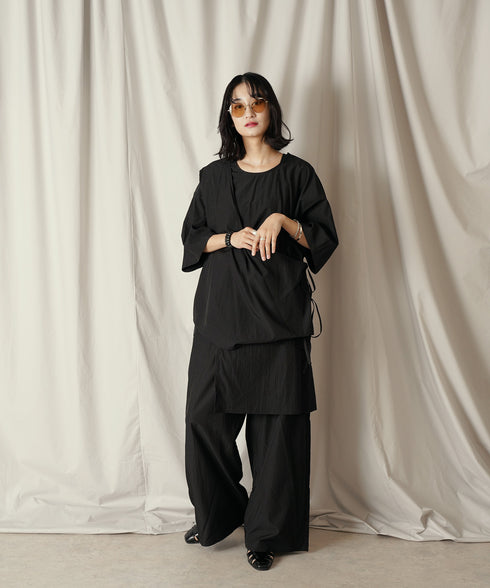 アシンメトリー レイヤード デザイン ドレープ プルオーバー