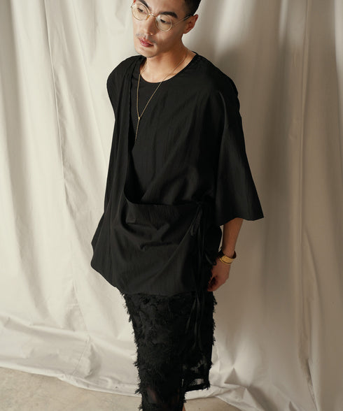 アシンメトリー レイヤード デザイン ドレープ プルオーバー