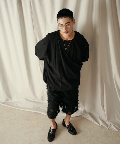 アシンメトリー レイヤード デザイン ドレープ プルオーバー