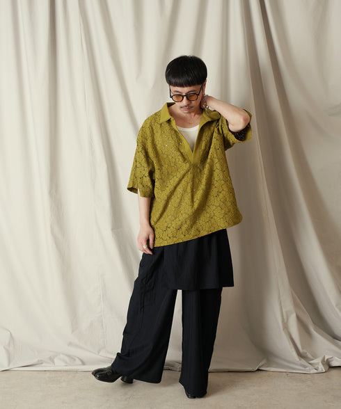 アシンメトリー レイヤード デザイン ワイドパンツ