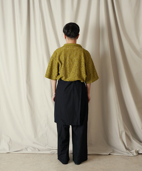 アシンメトリー レイヤード デザイン ワイドパンツ