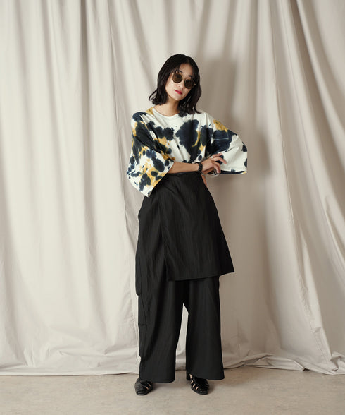 アシンメトリー レイヤード デザイン ワイドパンツ