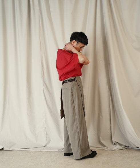 アシンメトリー レイヤード デザイン ワイドパンツ