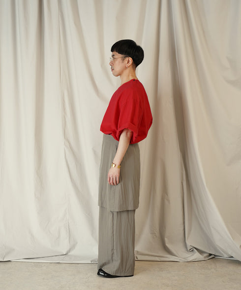 アシンメトリー レイヤード デザイン ワイドパンツ