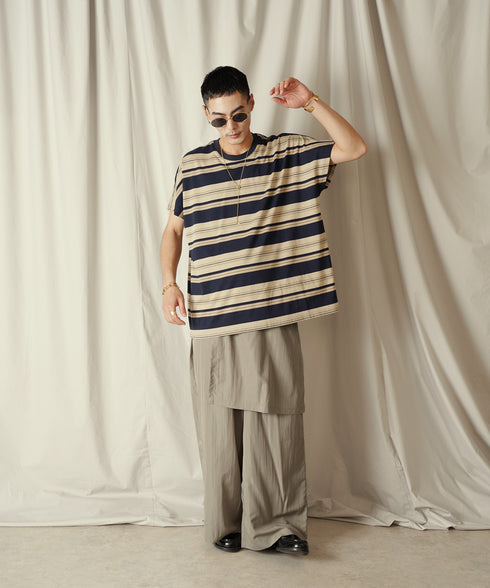 クルーネック BOXシルエット クラシック マルチボーダー カットソー