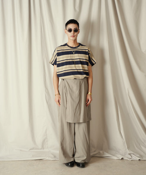 アシンメトリー レイヤード デザイン ワイドパンツ