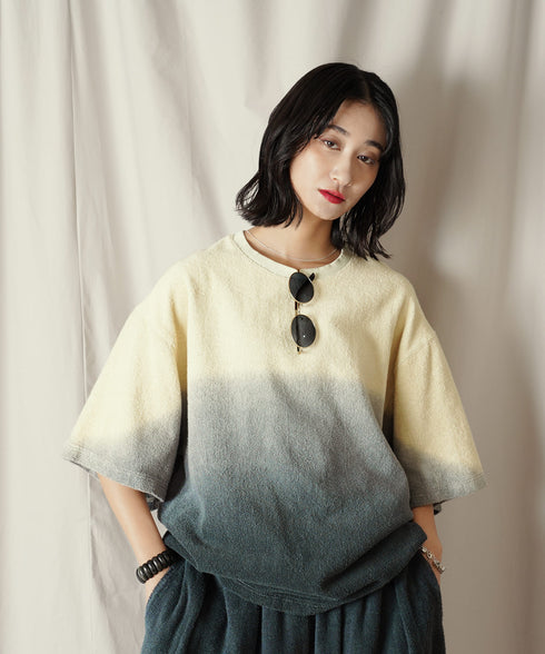 グラデーション ダイ H/S パイル クルーネック Tシャツ/カットソー