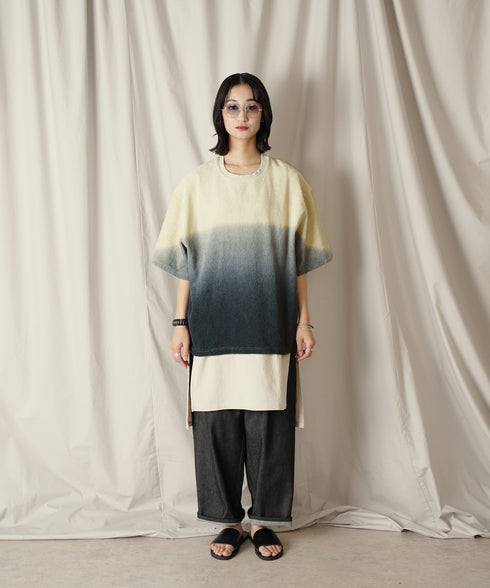 グラデーション ダイ H/S パイル クルーネック Tシャツ/カットソー