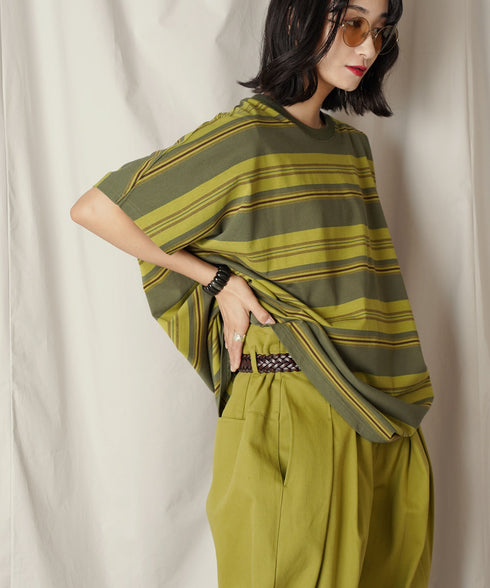 クルーネック BOXシルエット クラシック マルチボーダー カットソー