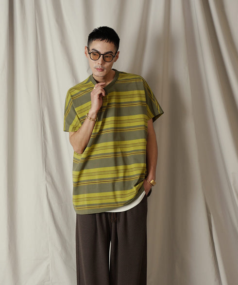 クルーネック BOXシルエット クラシック マルチボーダー カットソー