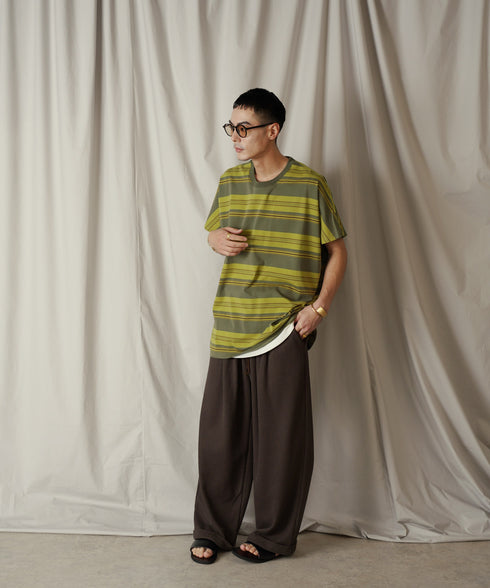 クルーネック BOXシルエット クラシック マルチボーダー カットソー