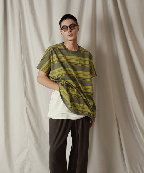 クルーネック BOXシルエット クラシック マルチボーダー カットソー