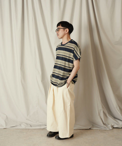 クルーネック BOXシルエット クラシック マルチボーダー カットソー