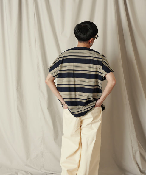 クルーネック BOXシルエット クラシック マルチボーダー カットソー