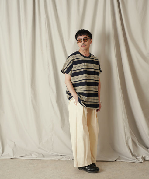 クルーネック BOXシルエット クラシック マルチボーダー カットソー