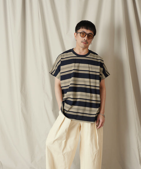 クルーネック BOXシルエット クラシック マルチボーダー カットソー