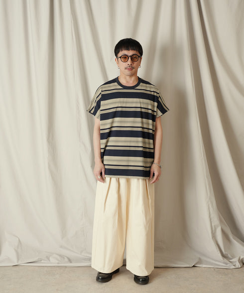 クルーネック BOXシルエット クラシック マルチボーダー カットソー