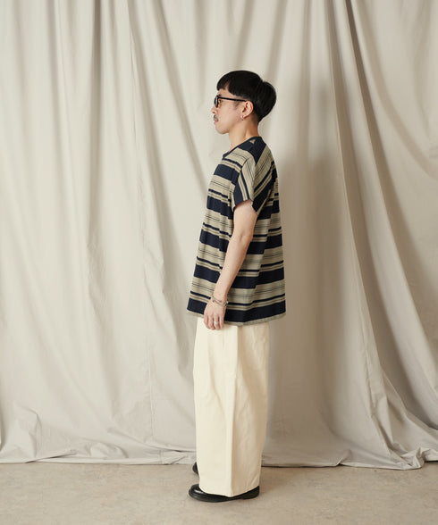 クルーネック BOXシルエット クラシック マルチボーダー カットソー