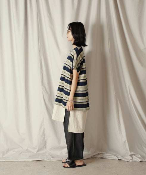 クルーネック BOXシルエット クラシック マルチボーダー カットソー