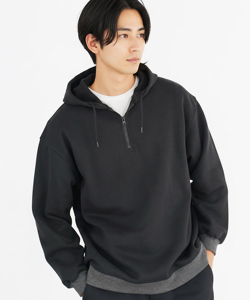 裏起毛 ハーフZIP パーカー | ハーフジップ パーカー メンズ 暖かい フーディー ルオーバー 防寒 あったかトップス