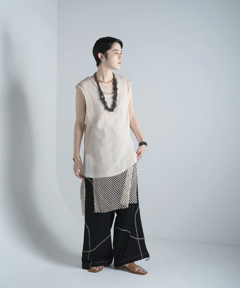 H167 / 着用サイズ: M*アイボリー系2(メッシュ) ボトムス:217618