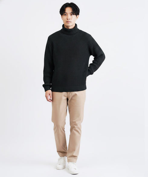 ビッグワッフルタートルネックニットセーター