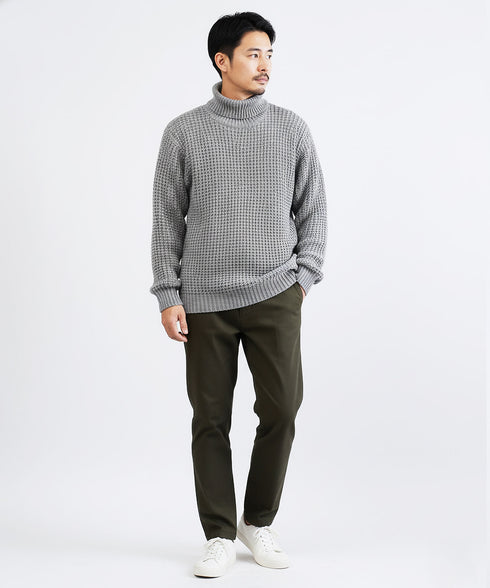 ビッグワッフルタートルネックニットセーター