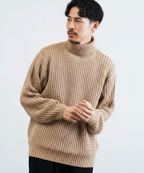 ビッグワッフルタートルネックニットセーター