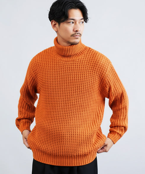 ビッグワッフルタートルネックニットセーター
