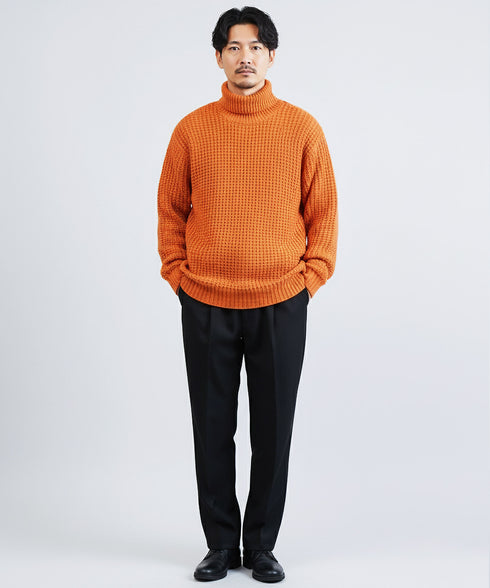 ビッグワッフルタートルネックニットセーター