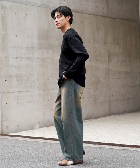 ワイドリブVネックニットセーター | スプリングニット メンズニット ブラック ホワイト グレー ネイビー ストレッチ 服 秋服 冬服 春服 春 秋 冬