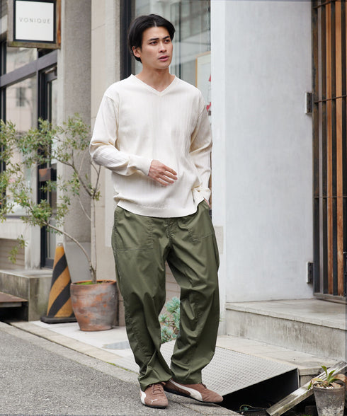 ワイドリブVネックニットセーター | スプリングニット メンズニット ブラック ホワイト グレー ネイビー ストレッチ 服 秋服 冬服 春服 春 秋 冬