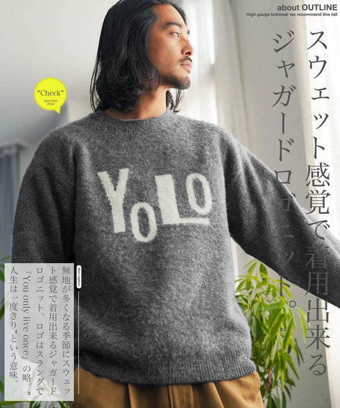 モヘヤ調ジャガードロゴクルーニットセーター