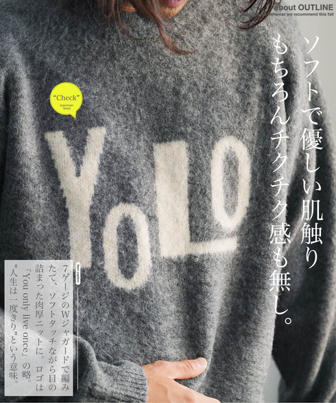 モヘヤ調ジャガードロゴクルーニットセーター