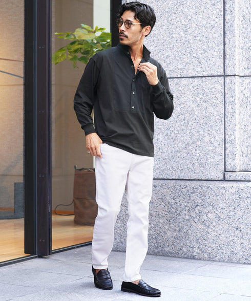 カットコンビスタンドカラープルオーバーシャツ