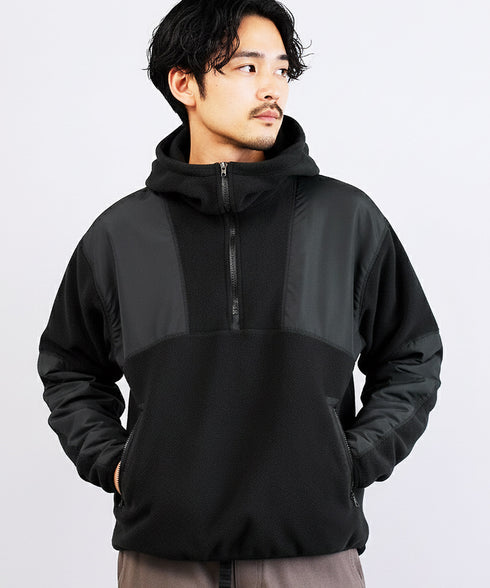 フリース×タフタ切替ZIPプルオーバーパーカー