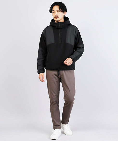 フリース×タフタ切替ZIPプルオーバーパーカー