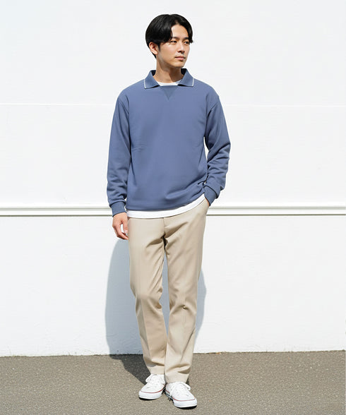 襟付きスウェット クルーネックトレーナー | 長袖 ブランド ドローコード おしゃれ カジュアル 春服 秋服 冬服 20代 30代 40代