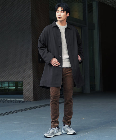 撥水中綿ステンカラーコート | 裏起毛 メンズコート 中綿ダウン あったか ビジネス ジャケット アウター