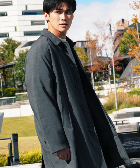 撥水中綿ステンカラーコート | 裏起毛 メンズコート 中綿ダウン あったか ビジネス ジャケット アウター