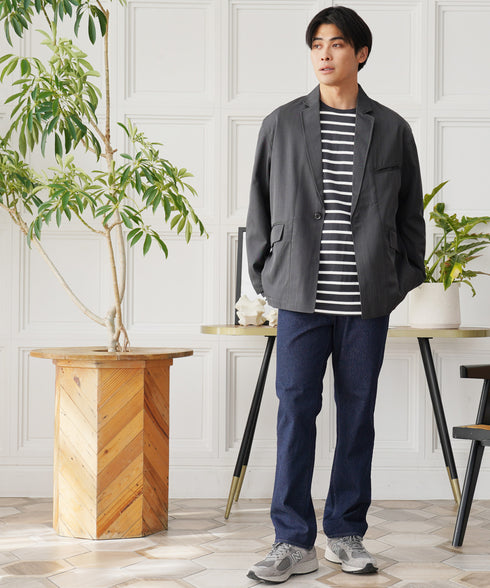 ライトオンスデニムストレートパンツ | ジーンズ Gパン ストレート メンズファッション 20代 30代 40代 ズボン インディゴ ブラック 黒 イージー ゆったり 穿きやすい ライトオンス ウエスト ゴム