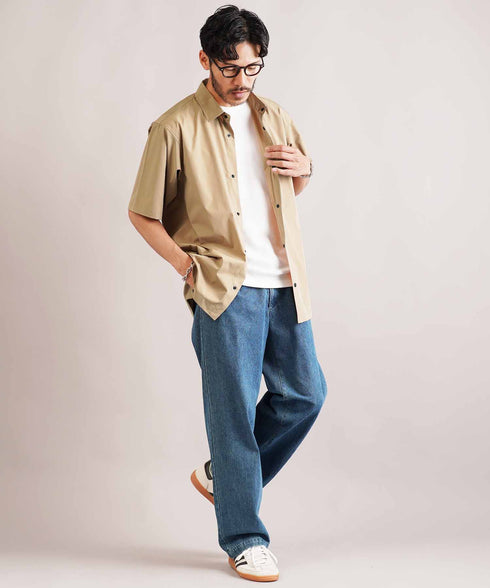 ポリエステルタフタレギュラーカラースナップボタン半袖シャツ