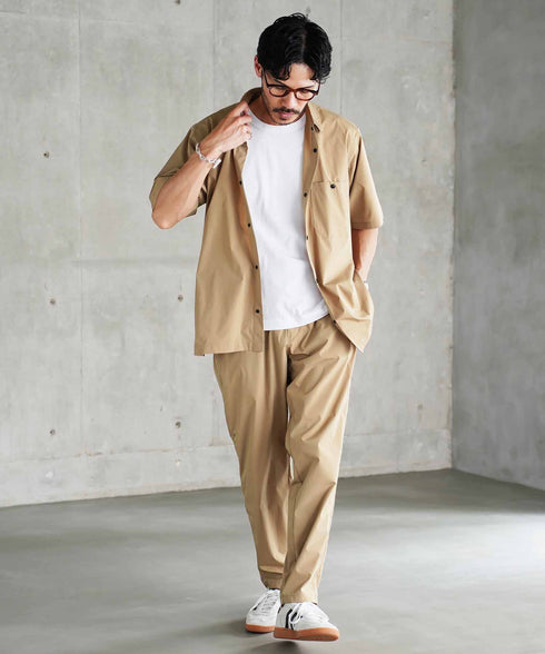 ポリエステルタフタレギュラーカラースナップボタン半袖シャツ