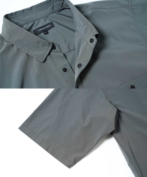 ポリエステルタフタレギュラーカラースナップボタン半袖シャツ