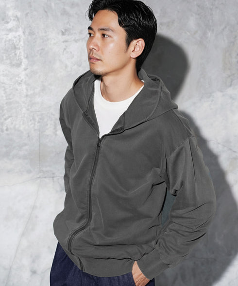 フェードピグメントジップパーカー | パーカー おしゃれ ZIP UP シンプル 大人 カジュアル ピグメント 古着風 色落ち ヴィンテージ加工 ゆったり 冷房対策 春服 20代 30代 40代