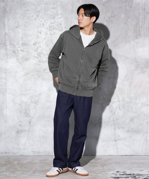 フェードピグメントジップパーカー | パーカー おしゃれ ZIP UP シンプル 大人 カジュアル ピグメント 古着風 色落ち ヴィンテージ加工 ゆったり 冷房対策 春服 20代 30代 40代