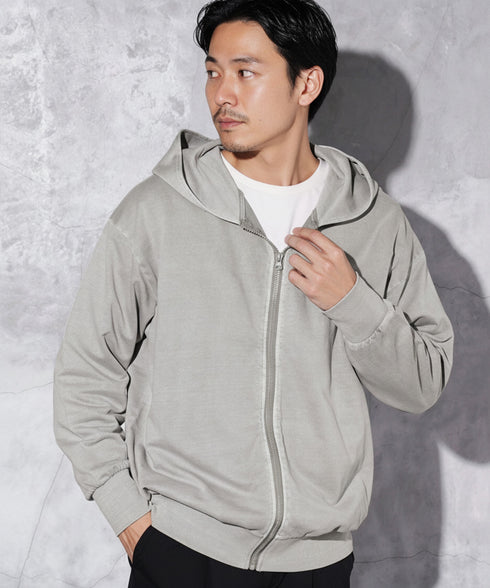 フェードピグメントジップパーカー | パーカー おしゃれ ZIP UP シンプル 大人 カジュアル ピグメント 古着風 色落ち ヴィンテージ加工 ゆったり 冷房対策 春服 20代 30代 40代