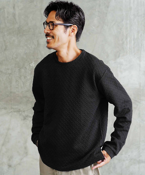 クロス ジャガード クルーネック ロンT | メンズ 総柄 Tシャツ 長袖Tシャツ ロンティー カットソー トップス