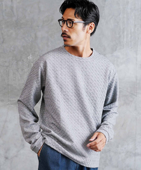 クロス ジャガード クルーネック ロンT | メンズ 総柄 Tシャツ 長袖Tシャツ ロンティー カットソー トップス