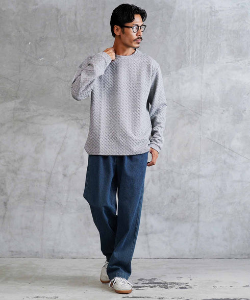 クロス ジャガード クルーネック ロンT | メンズ 総柄 Tシャツ 長袖Tシャツ ロンティー カットソー トップス